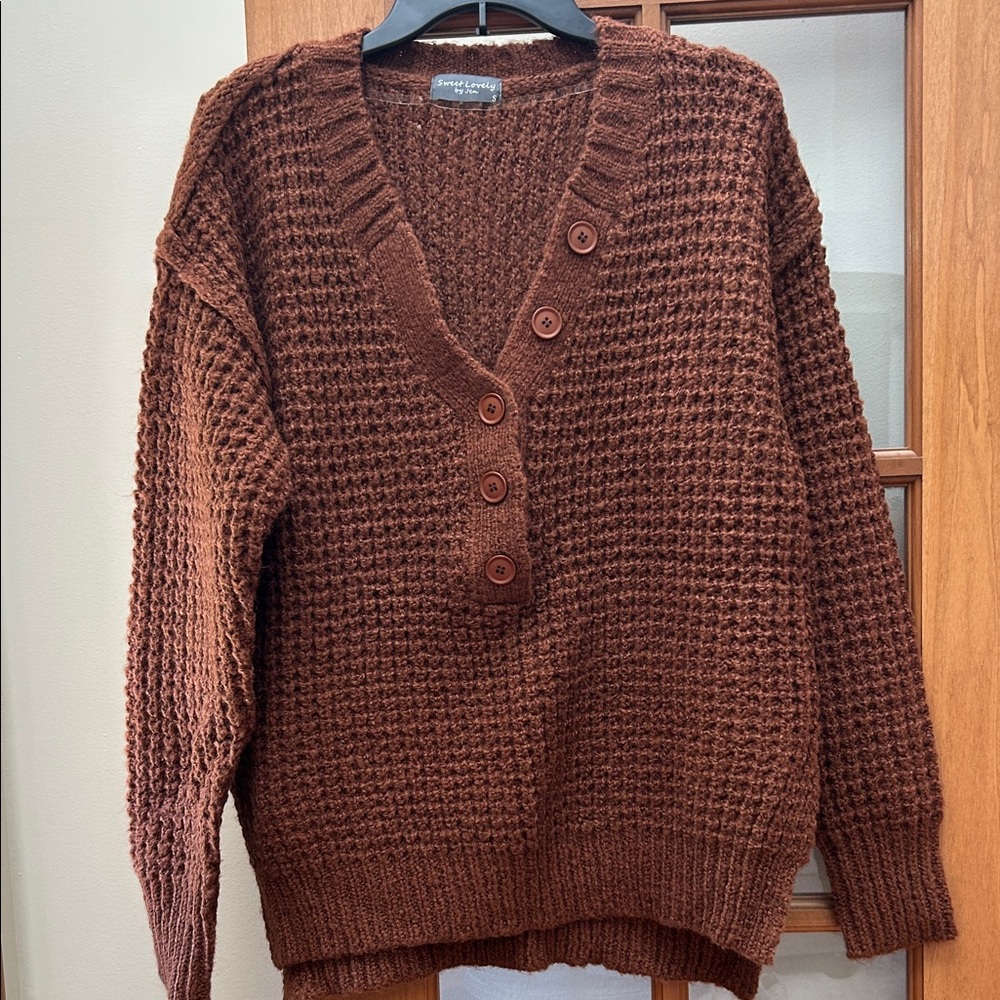 Sweet Lovely by Jen Chocolate V-Neck Sweater, NWOT